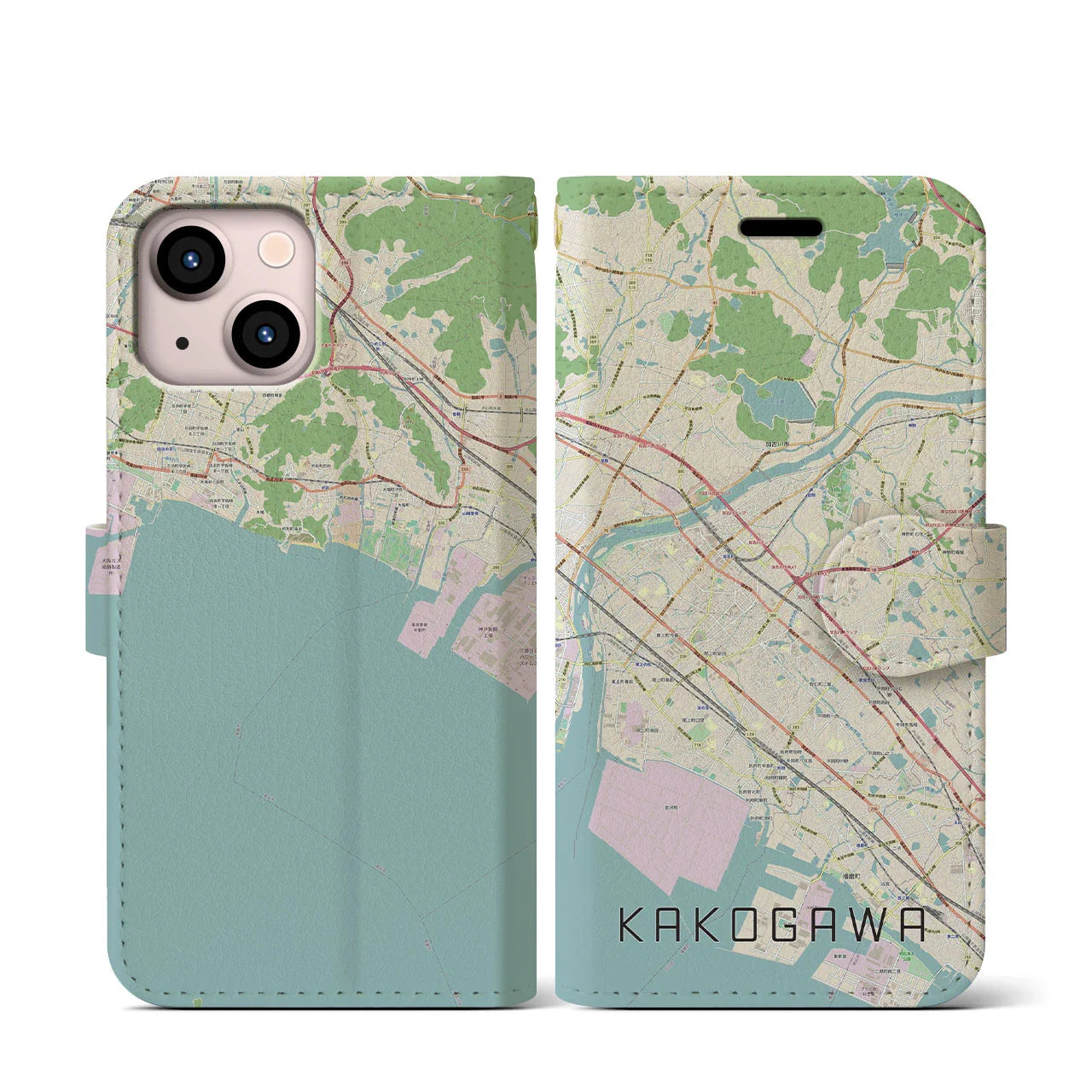 【加古川(兵庫県)】地図柄iPhoneケース(手帳タイプ)ナチュラル・iPhone 13 mini 用