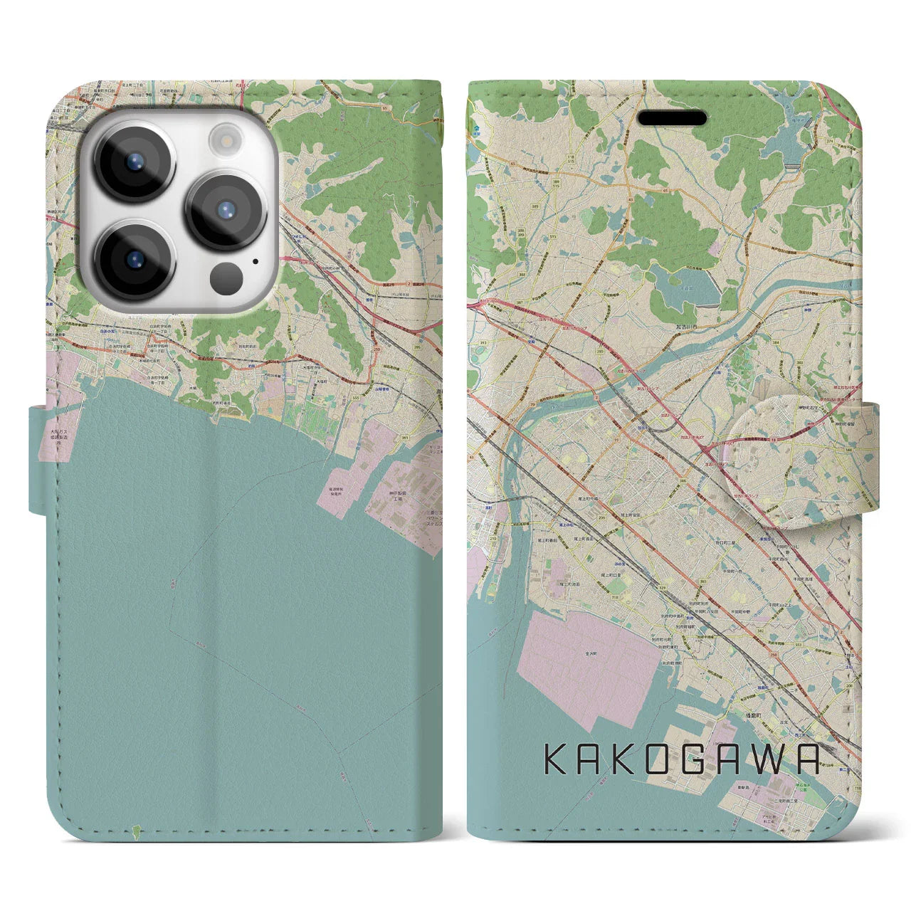 【加古川(兵庫県)】地図柄iPhoneケース(手帳タイプ)ナチュラル・iPhone 14 Pro 用