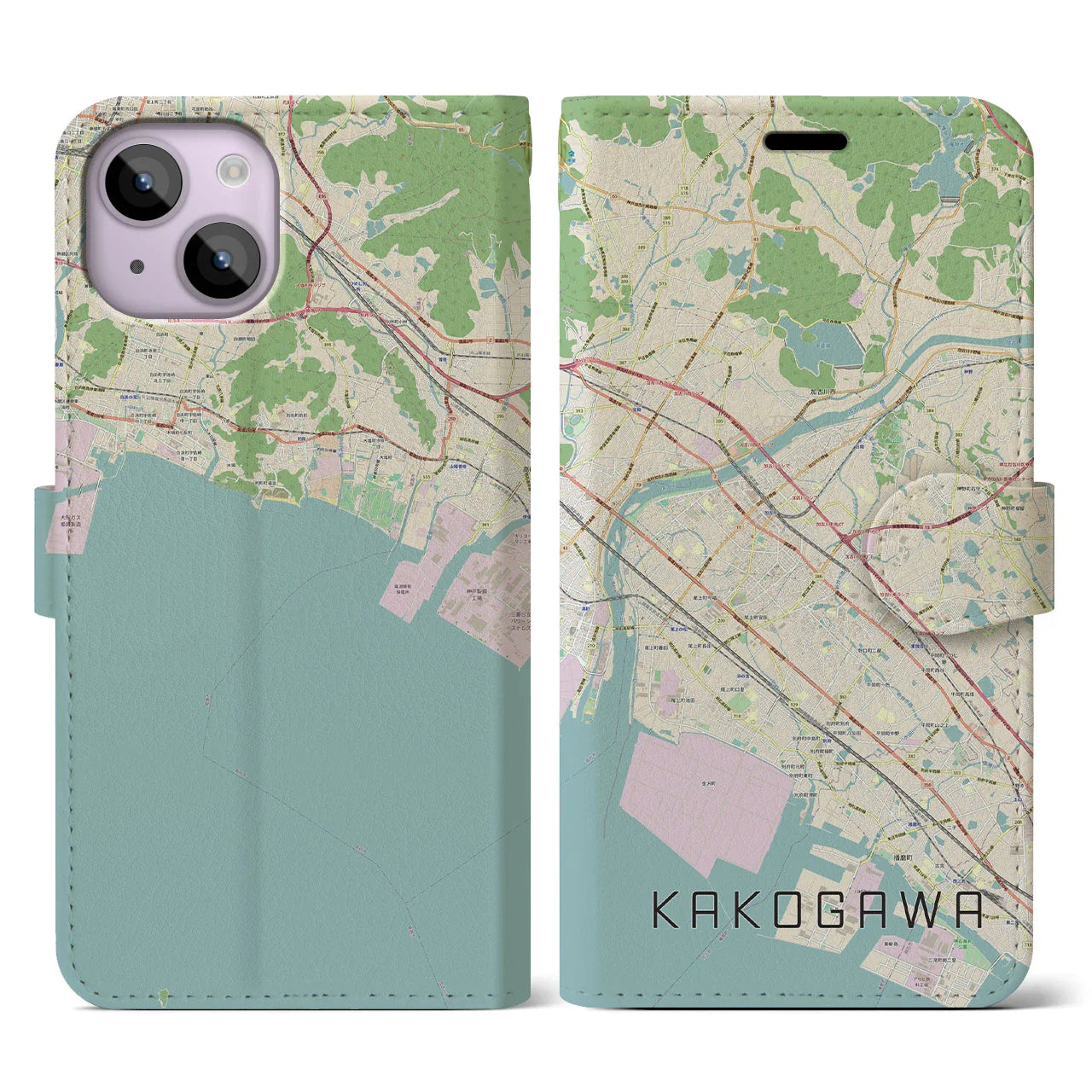 【加古川(兵庫県)】地図柄iPhoneケース(手帳タイプ)ナチュラル・iPhone 14 用