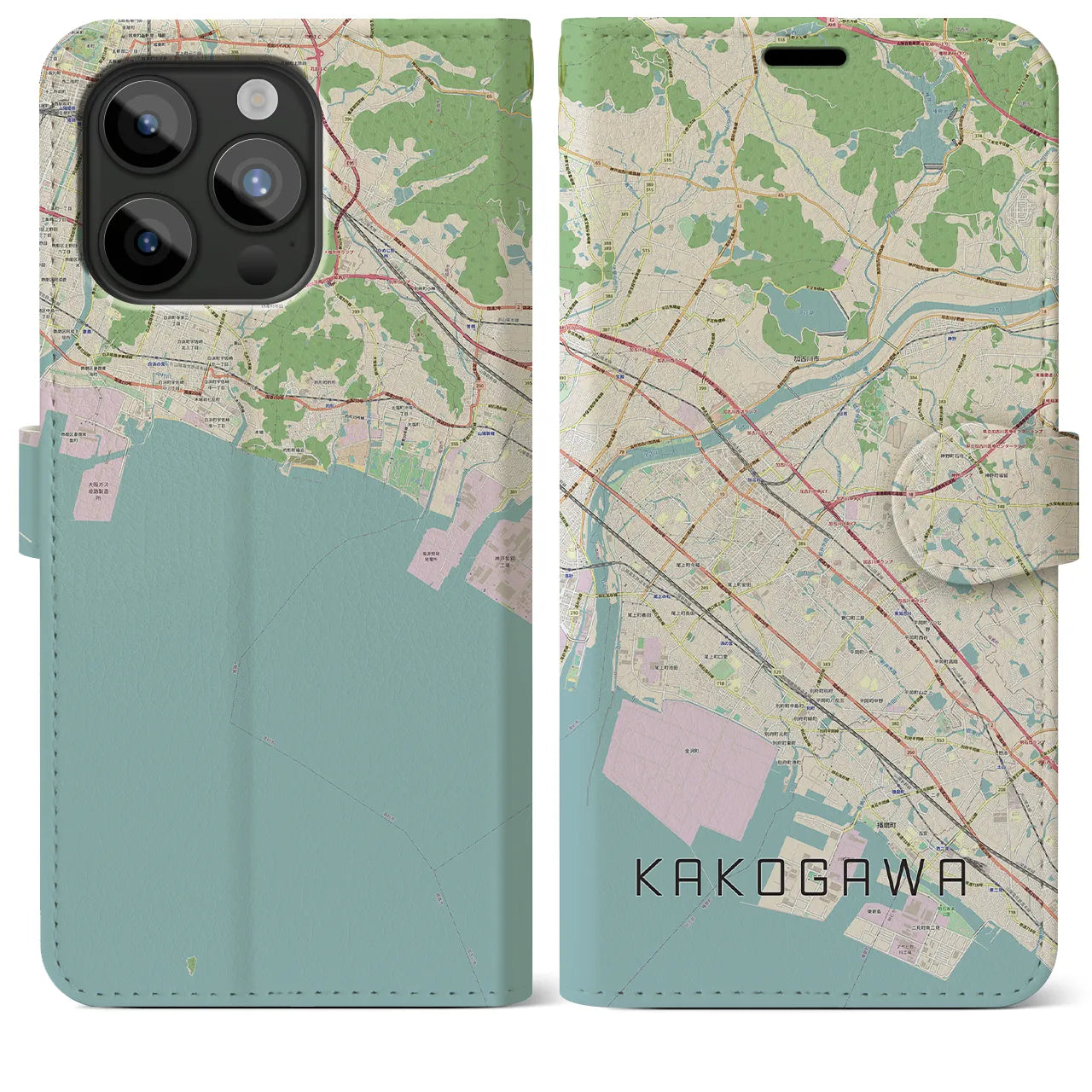 【加古川(兵庫県)】地図柄iPhoneケース(手帳タイプ)ナチュラル・iPhone 15 Pro Max 用