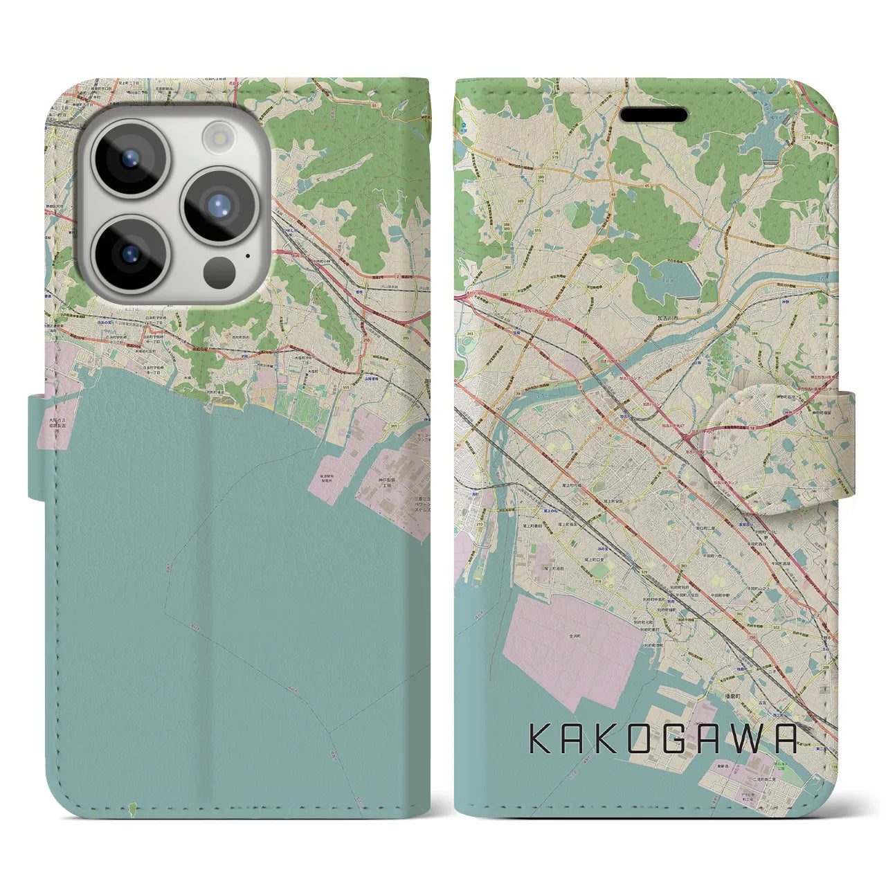 【加古川(兵庫県)】地図柄iPhoneケース(手帳タイプ)ナチュラル・iPhone 15 Pro 用