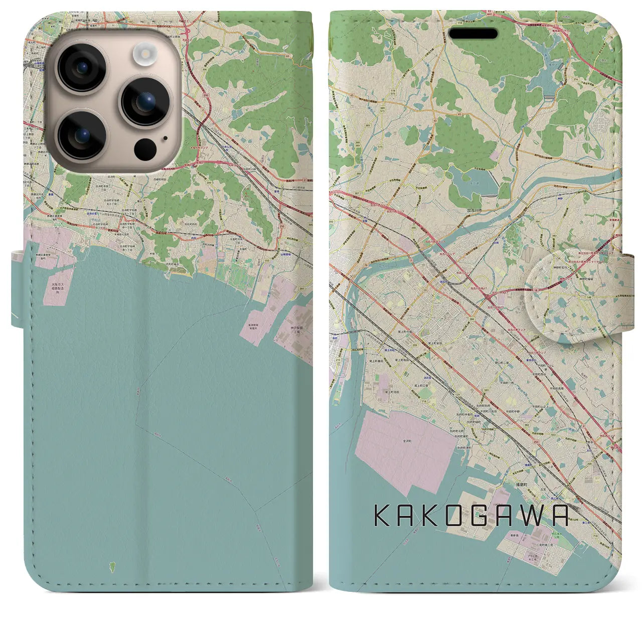 【加古川(兵庫県)】地図柄iPhoneケース(手帳タイプ)ナチュラル・iPhone 16 Plus 用