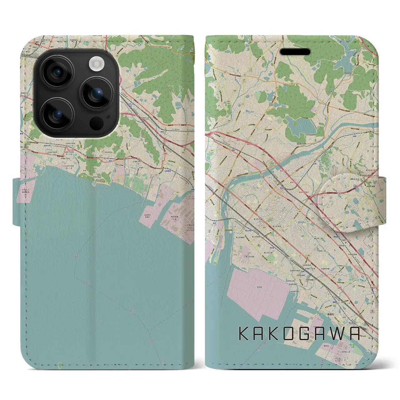 【加古川(兵庫県)】地図柄iPhoneケース(手帳タイプ)ナチュラル・iPhone 16 用