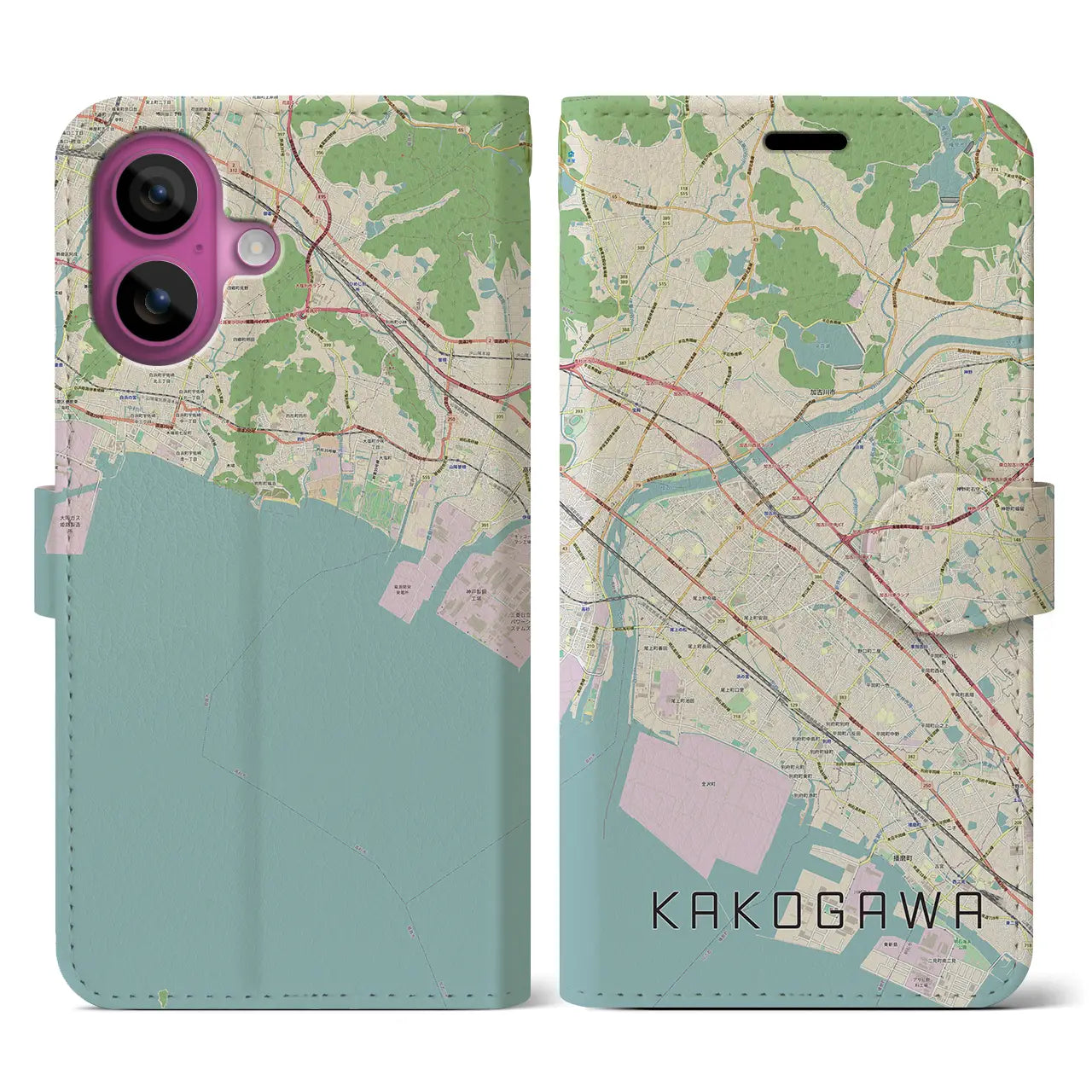 【加古川(兵庫県)】地図柄iPhoneケース(手帳タイプ)ナチュラル・iPhone 16 Pro 用
