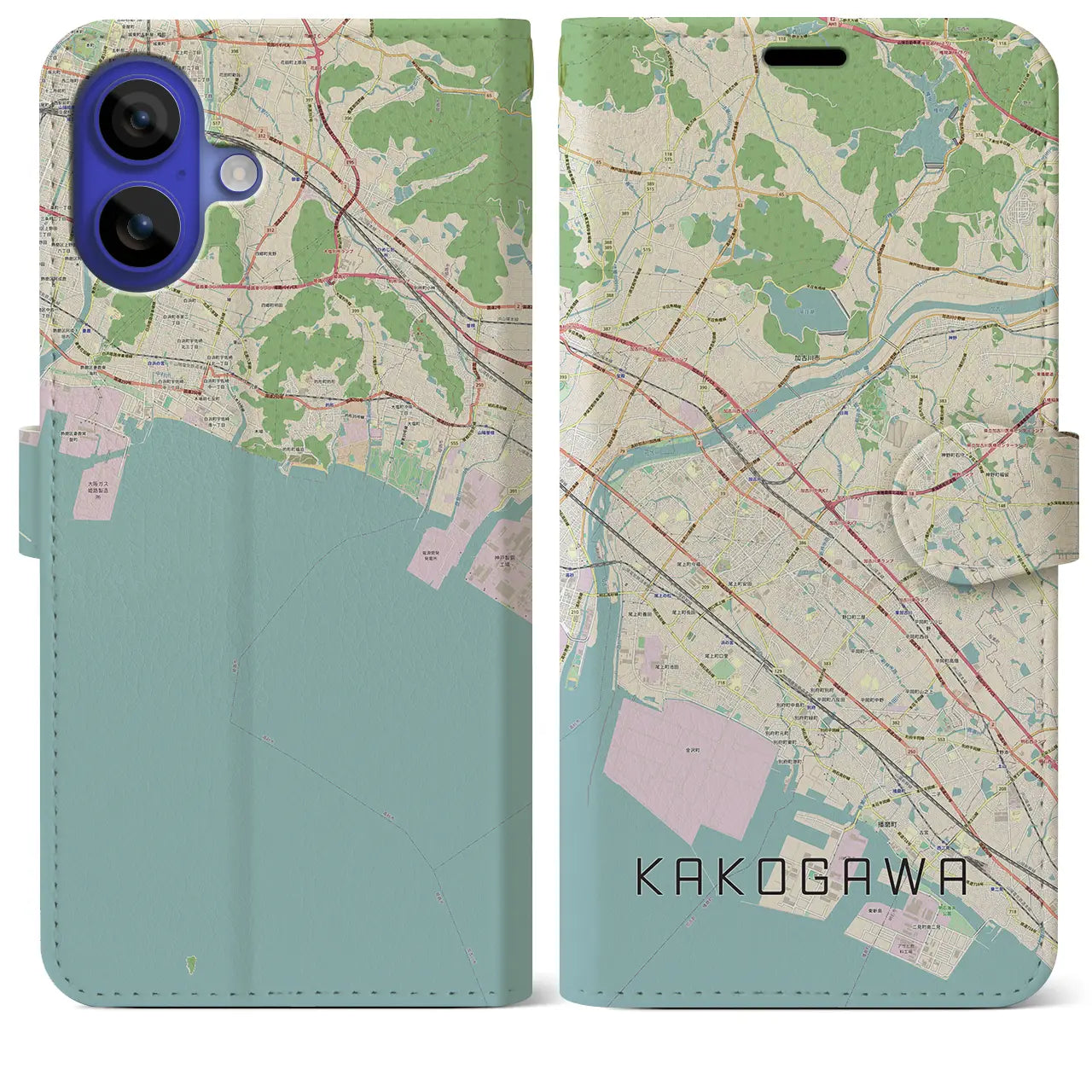 【加古川(兵庫県)】地図柄iPhoneケース(手帳タイプ)ナチュラル・iPhone 16 Pro Max 用
