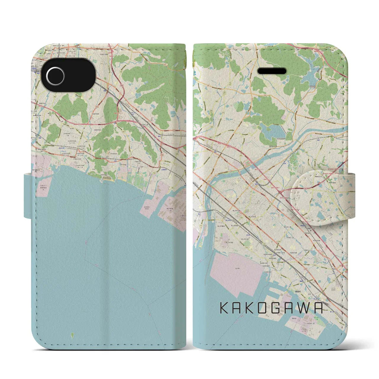 【加古川(兵庫県)】地図柄iPhoneケース(手帳タイプ)ナチュラル・iPhone SE(第3 / 第2世代) / 8 / 7 / 6s / 6 用