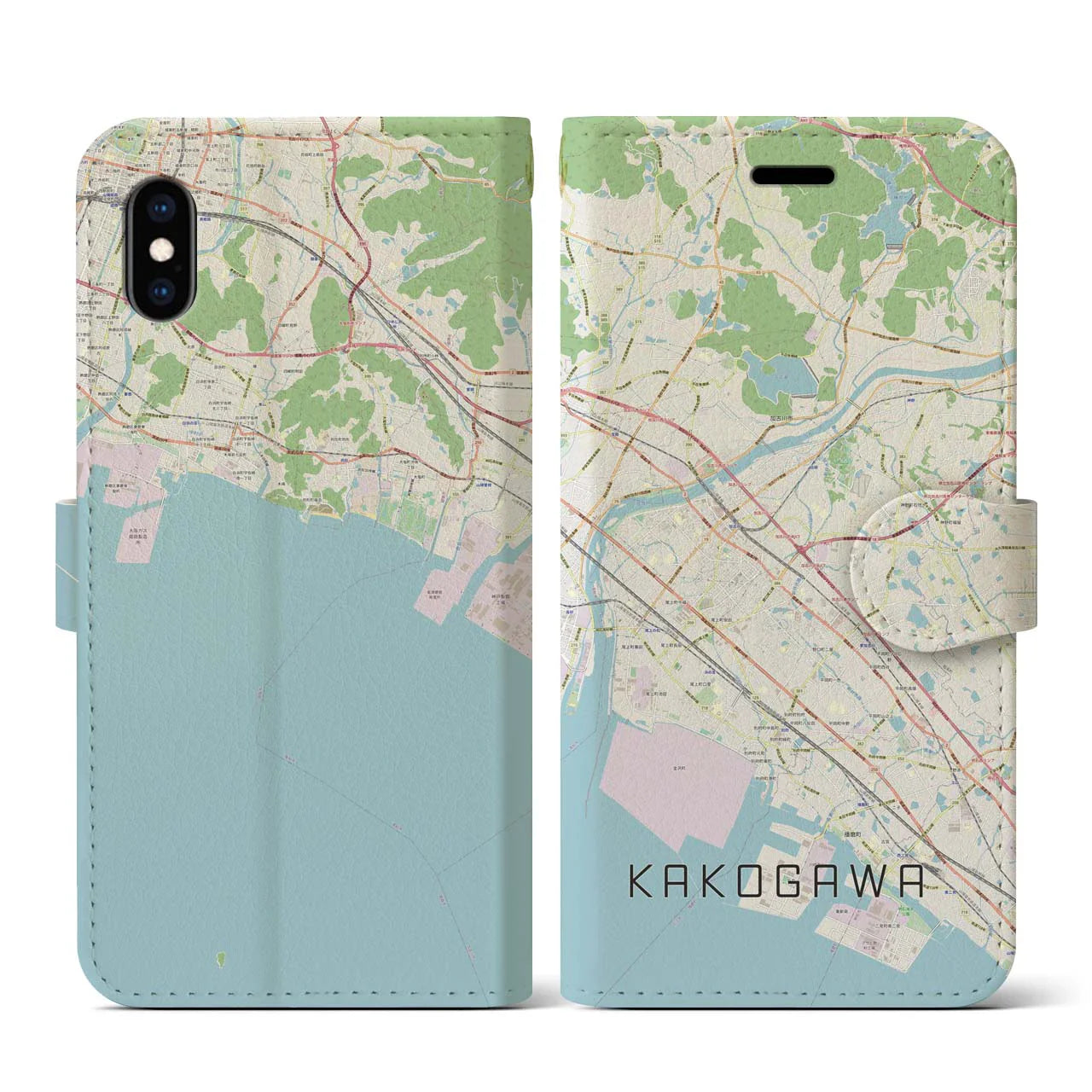 【加古川(兵庫県)】地図柄iPhoneケース(手帳タイプ)ナチュラル・iPhone XS / X 用