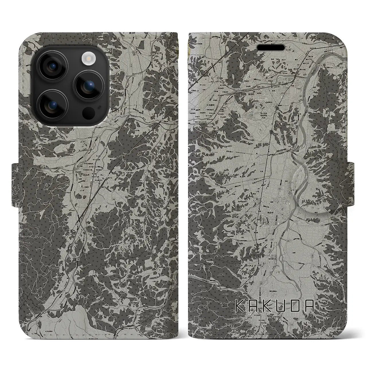 【角田(宮城県)】地図柄iPhoneケース(手帳タイプ)モノトーン・iPhone 16 用