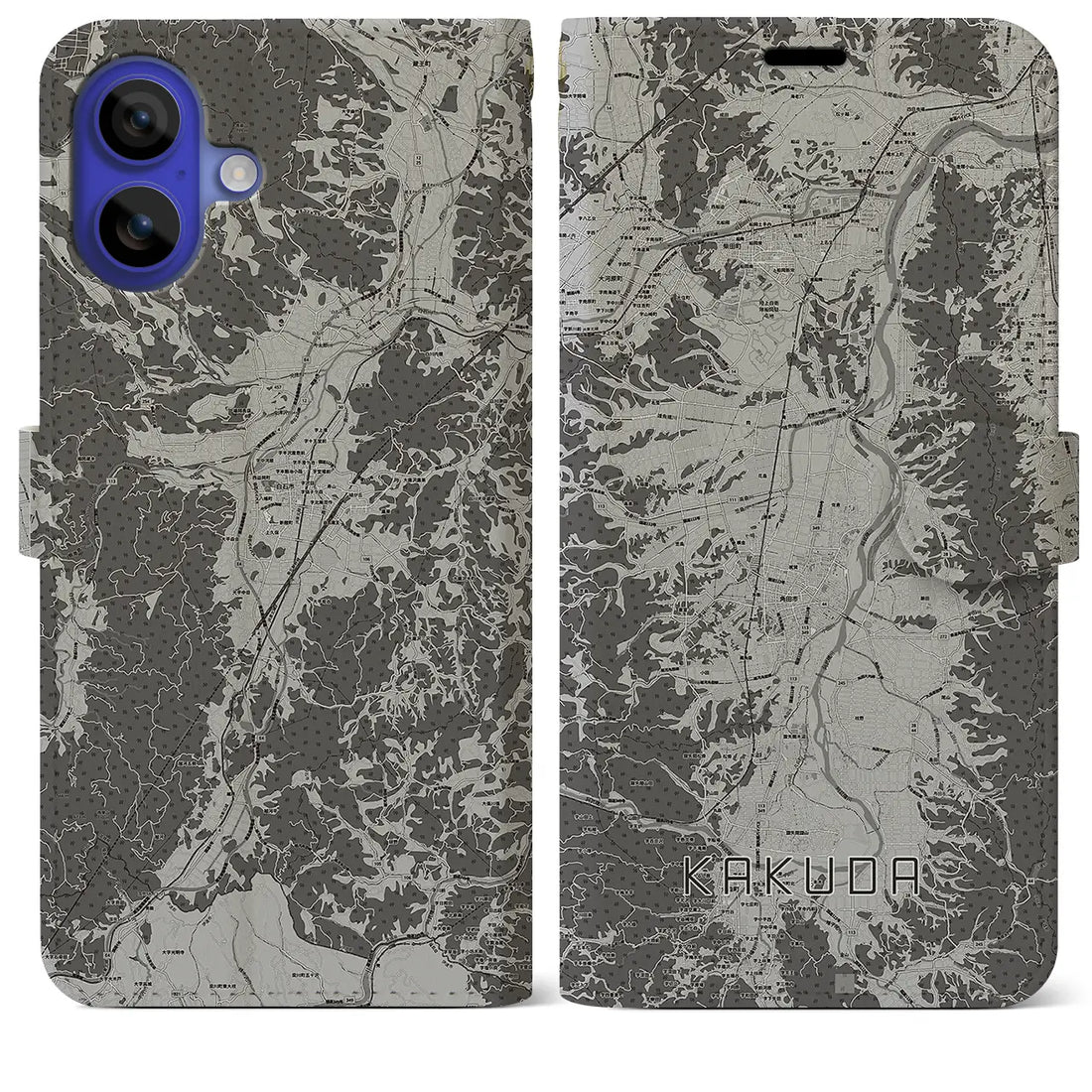 【角田(宮城県)】地図柄iPhoneケース(手帳タイプ)モノトーン・iPhone 16 Pro Max 用