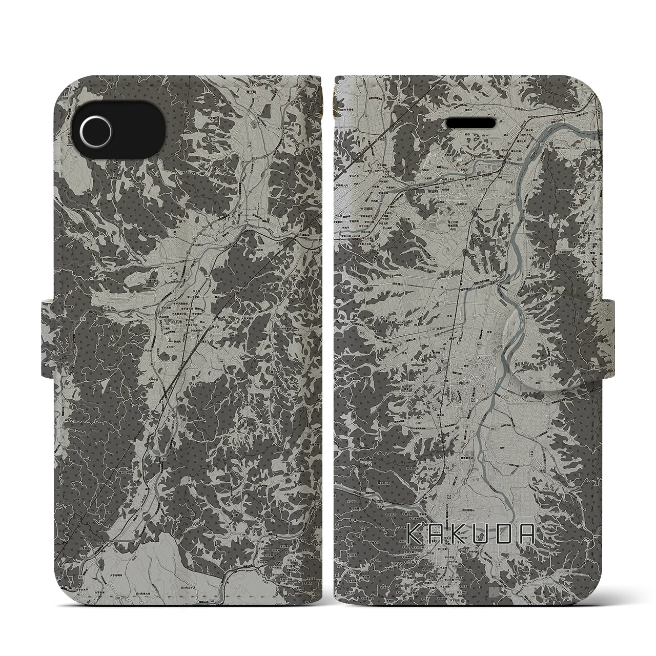 【角田(宮城県)】地図柄iPhoneケース(手帳タイプ)モノトーン・iPhone SE(第3 / 第2世代) / 8 / 7 / 6s / 6 用