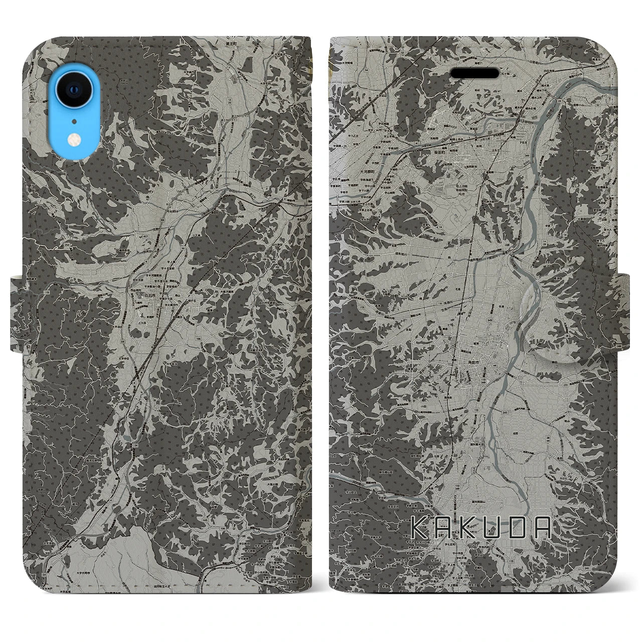 【角田(宮城県)】地図柄iPhoneケース(手帳タイプ)モノトーン・iPhone XR 用