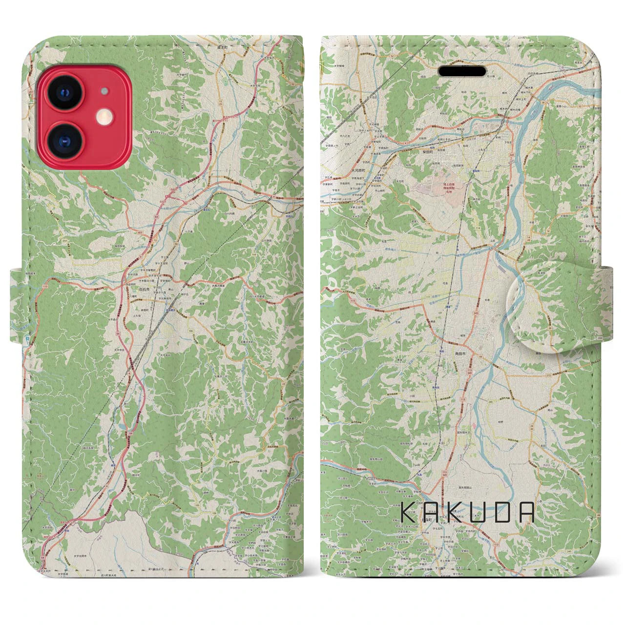 【角田(宮城県)】地図柄iPhoneケース(手帳タイプ)ナチュラル・iPhone 11 用