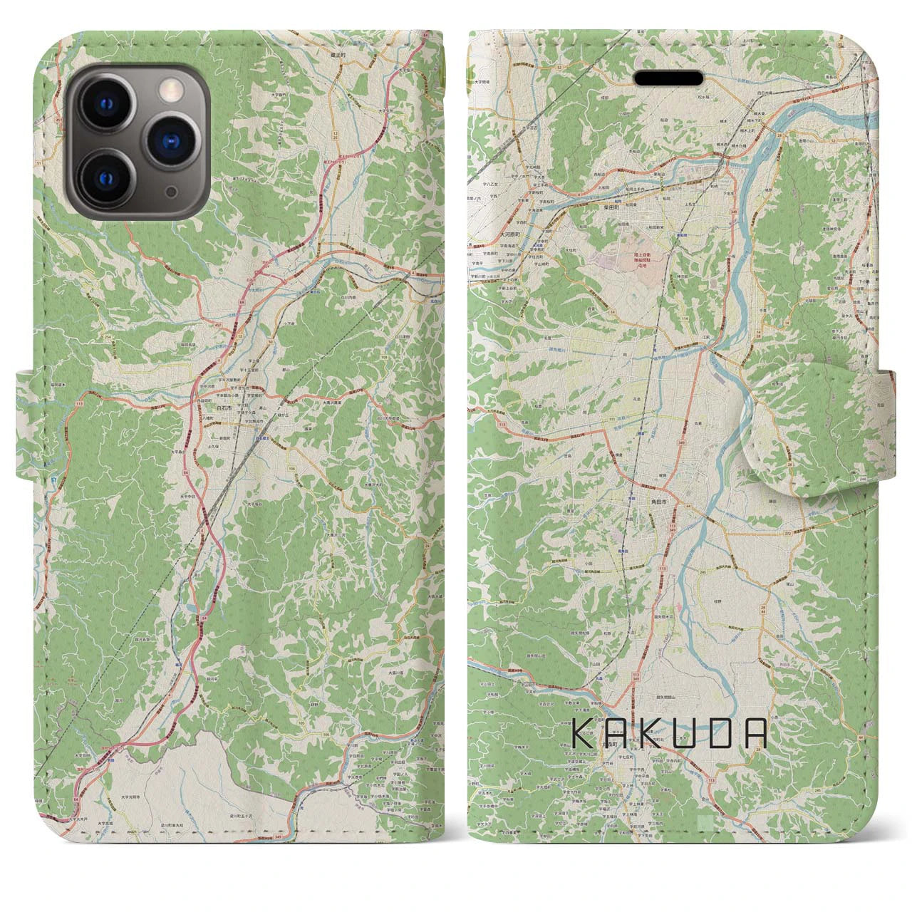 【角田(宮城県)】地図柄iPhoneケース(手帳タイプ)ナチュラル・iPhone 11 Pro Max 用