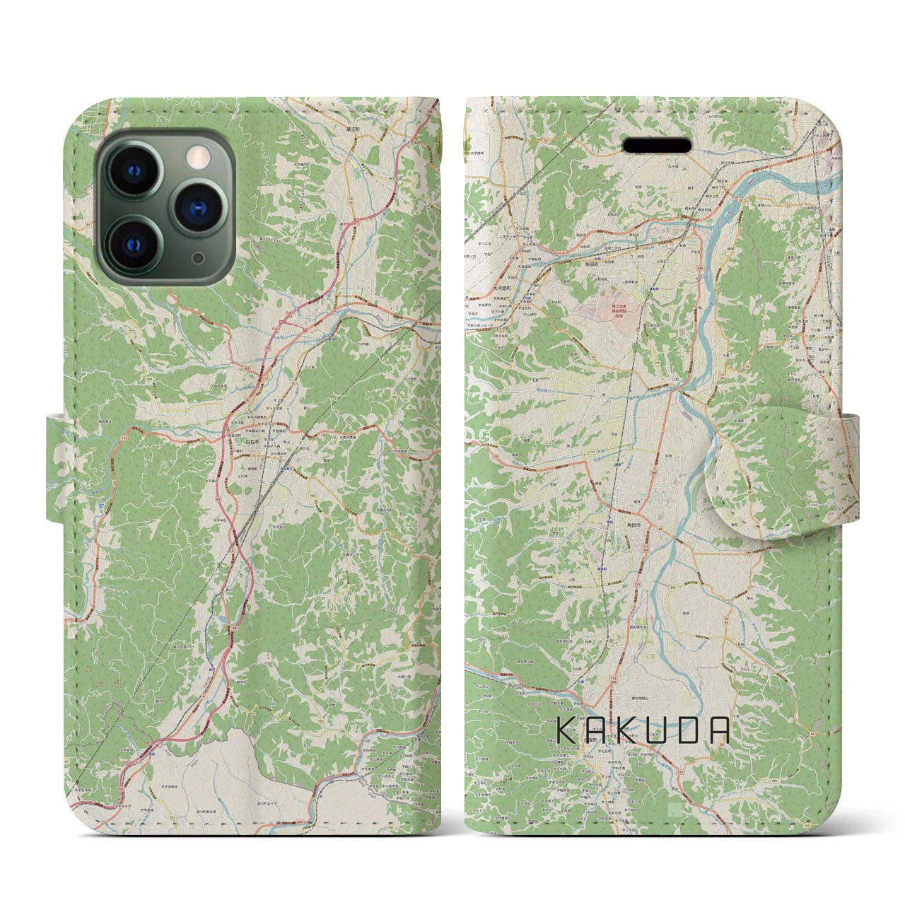 【角田(宮城県)】地図柄iPhoneケース(手帳タイプ)ナチュラル・iPhone 11 Pro 用
