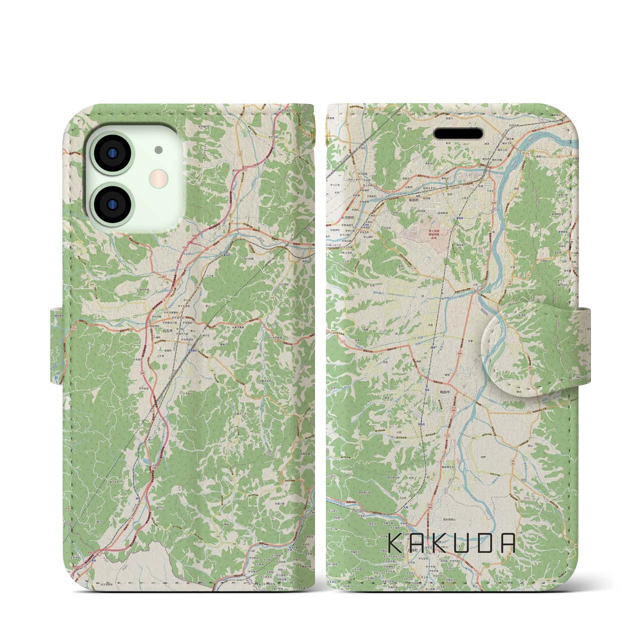 【角田(宮城県)】地図柄iPhoneケース(手帳タイプ)ナチュラル・iPhone 12 mini 用