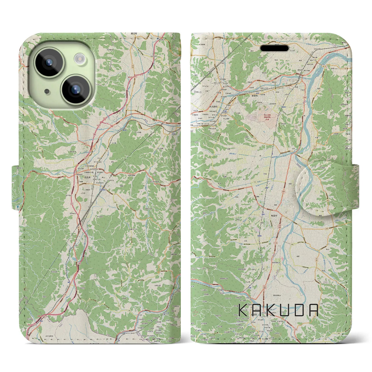 【角田(宮城県)】地図柄iPhoneケース(手帳タイプ)ナチュラル・iPhone 15 用