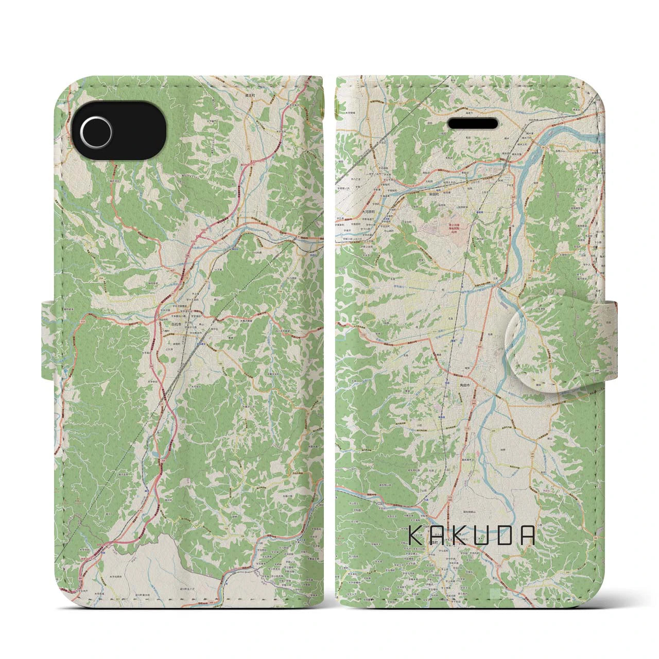 【角田(宮城県)】地図柄iPhoneケース(手帳タイプ)ナチュラル・iPhone SE(第3 / 第2世代) / 8 / 7 / 6s / 6 用