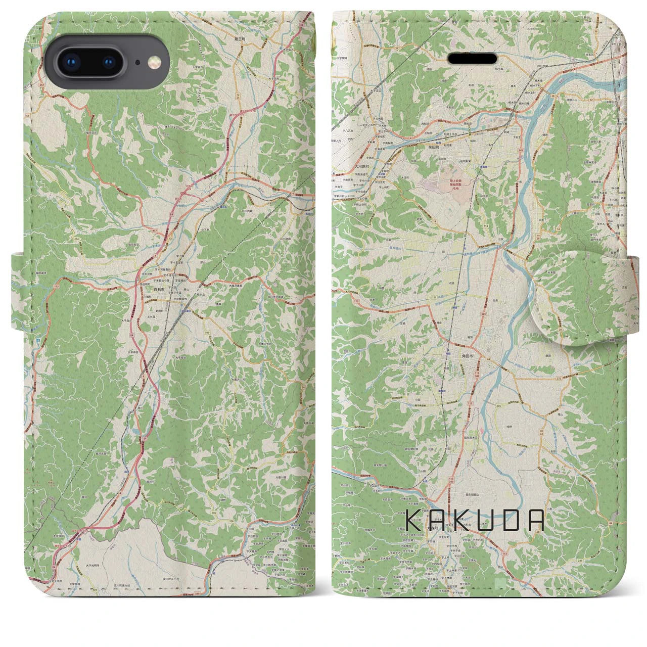 【角田(宮城県)】地図柄iPhoneケース(手帳タイプ)ナチュラル・iPhone 8Plus /7Plus / 6sPlus / 6Plus 用