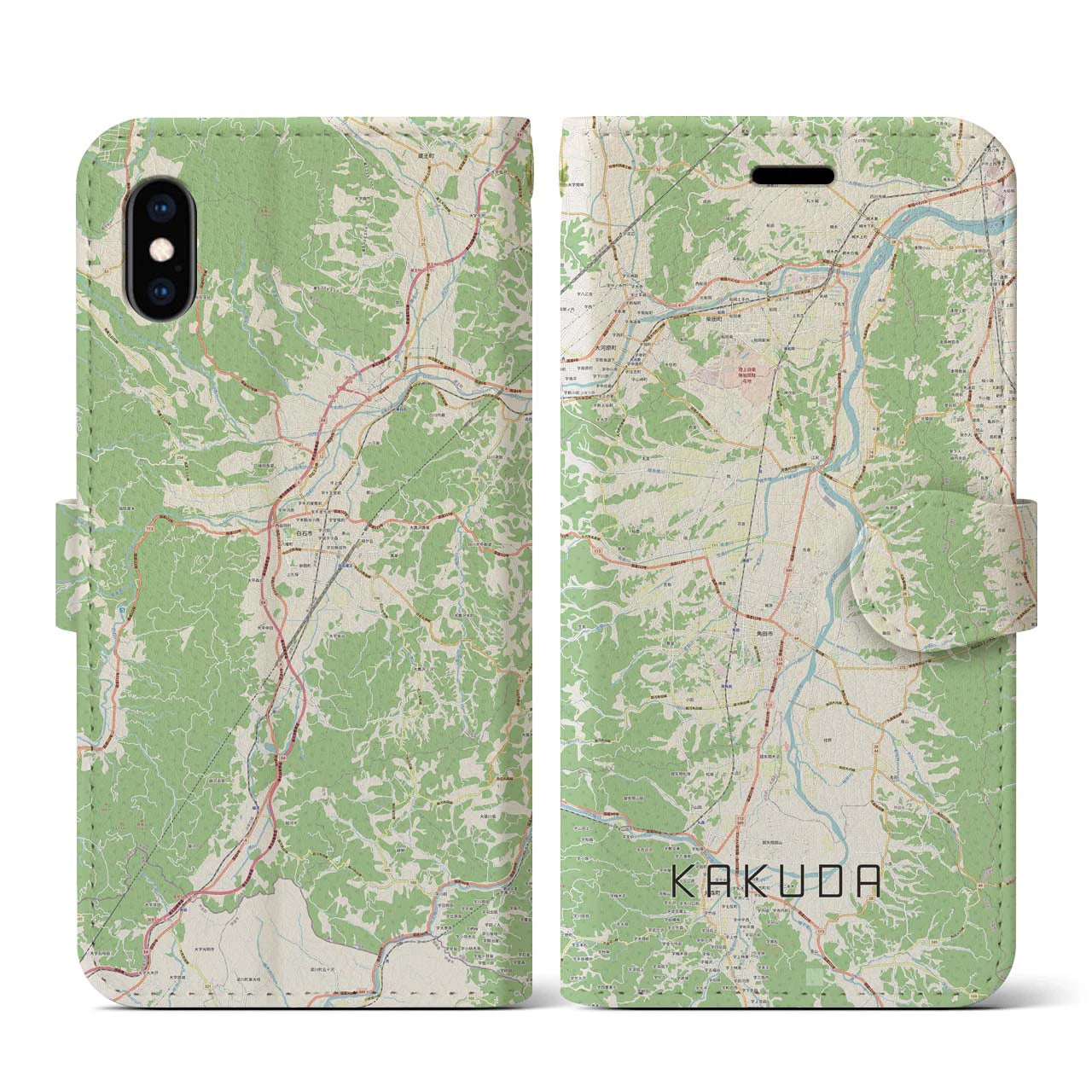 【角田(宮城県)】地図柄iPhoneケース(手帳タイプ)ナチュラル・iPhone XS / X 用