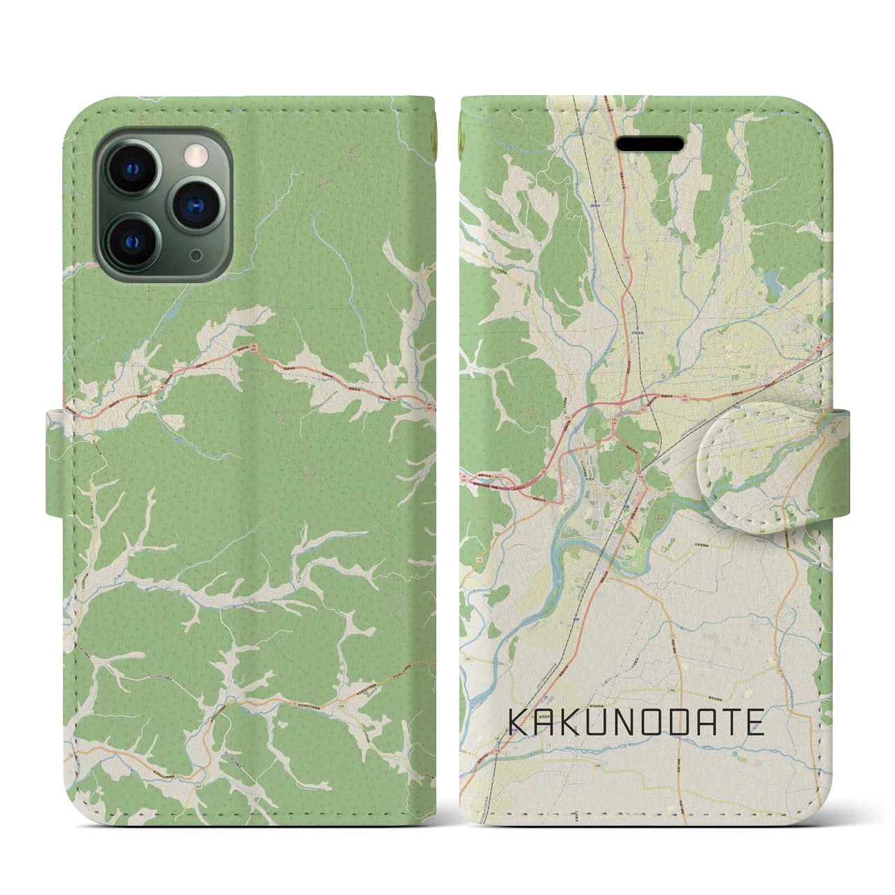 【角館(秋田県)】地図柄iPhoneケース(手帳タイプ)ナチュラル・iPhone 11 Pro 用
