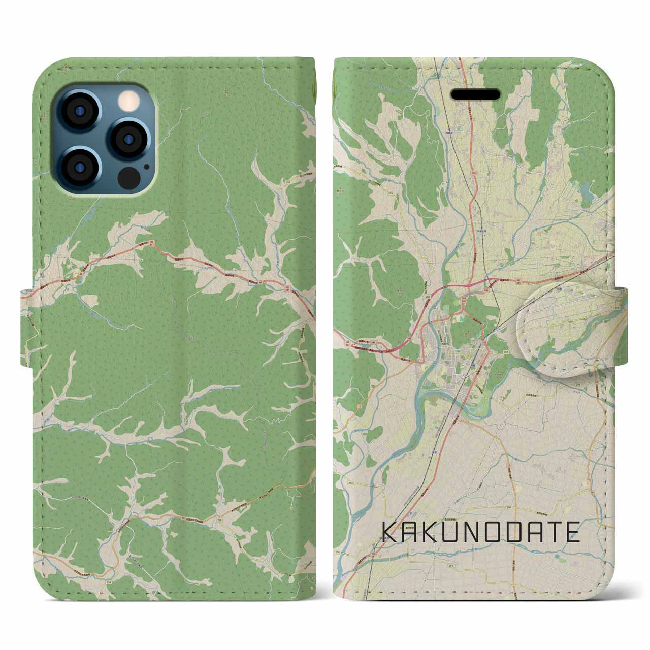 【角館(秋田県)】地図柄iPhoneケース(手帳タイプ)ナチュラル・iPhone 12 / 12 Pro 用