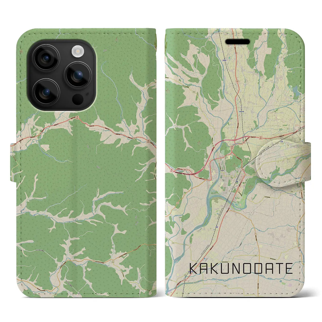 【角館(秋田県)】地図柄iPhoneケース(手帳タイプ)ナチュラル・iPhone 16 用