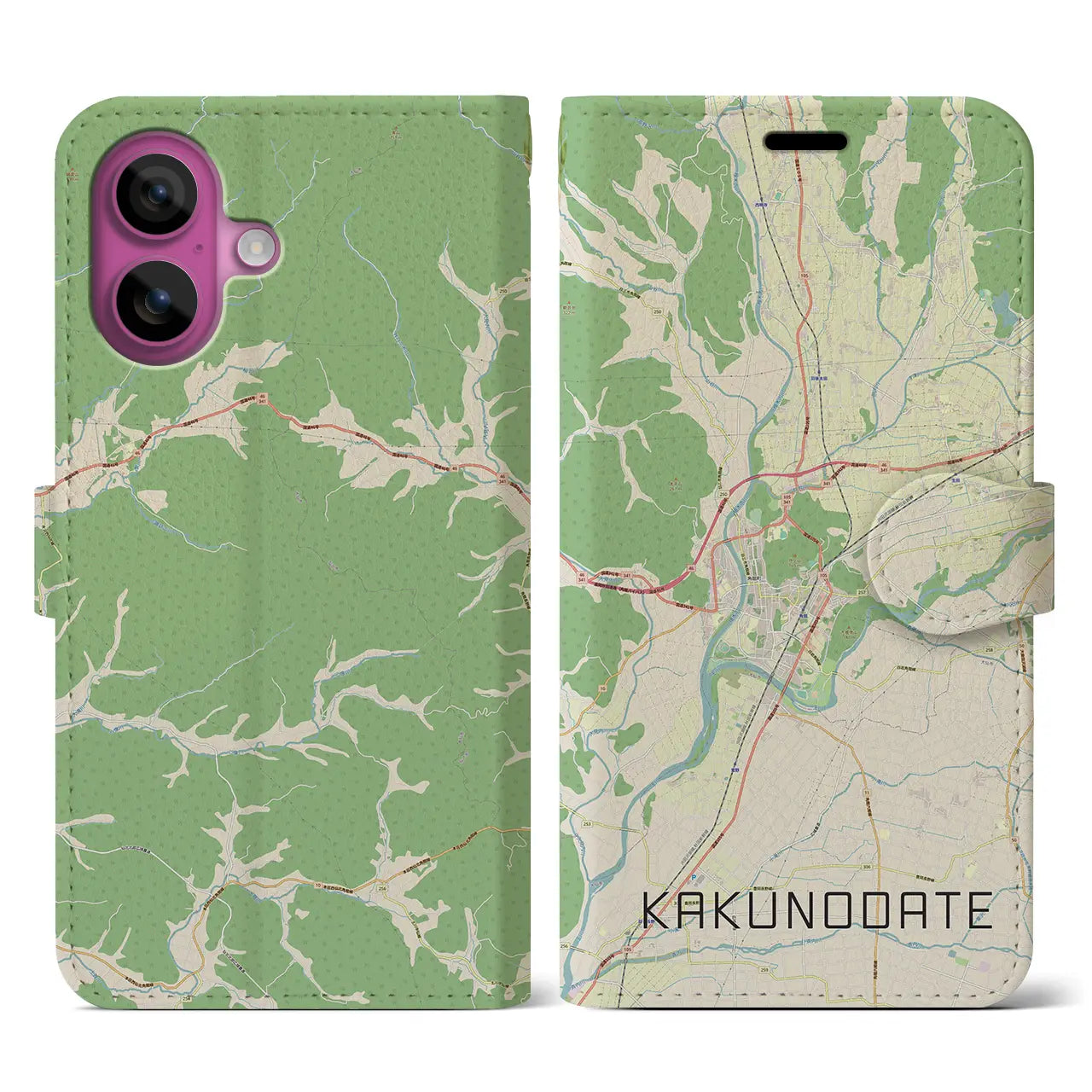 【角館(秋田県)】地図柄iPhoneケース(手帳タイプ)ナチュラル・iPhone 16 Pro 用