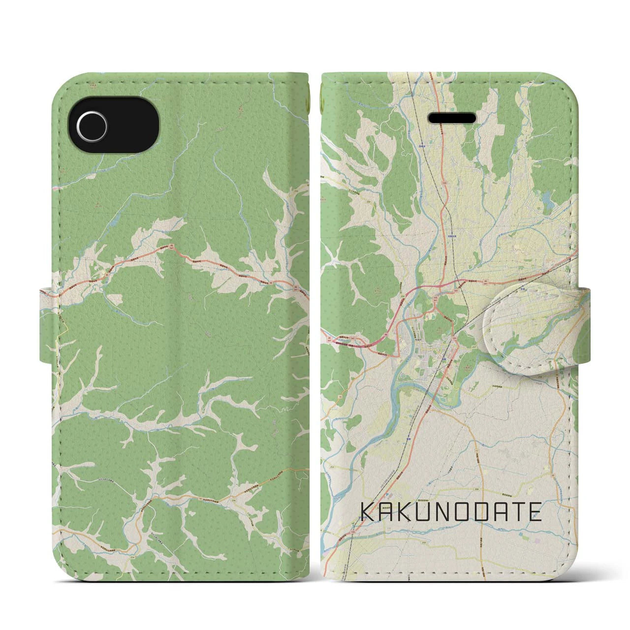 【角館(秋田県)】地図柄iPhoneケース(手帳タイプ)ナチュラル・iPhone SE(第3 / 第2世代) / 8 / 7 / 6s / 6 用