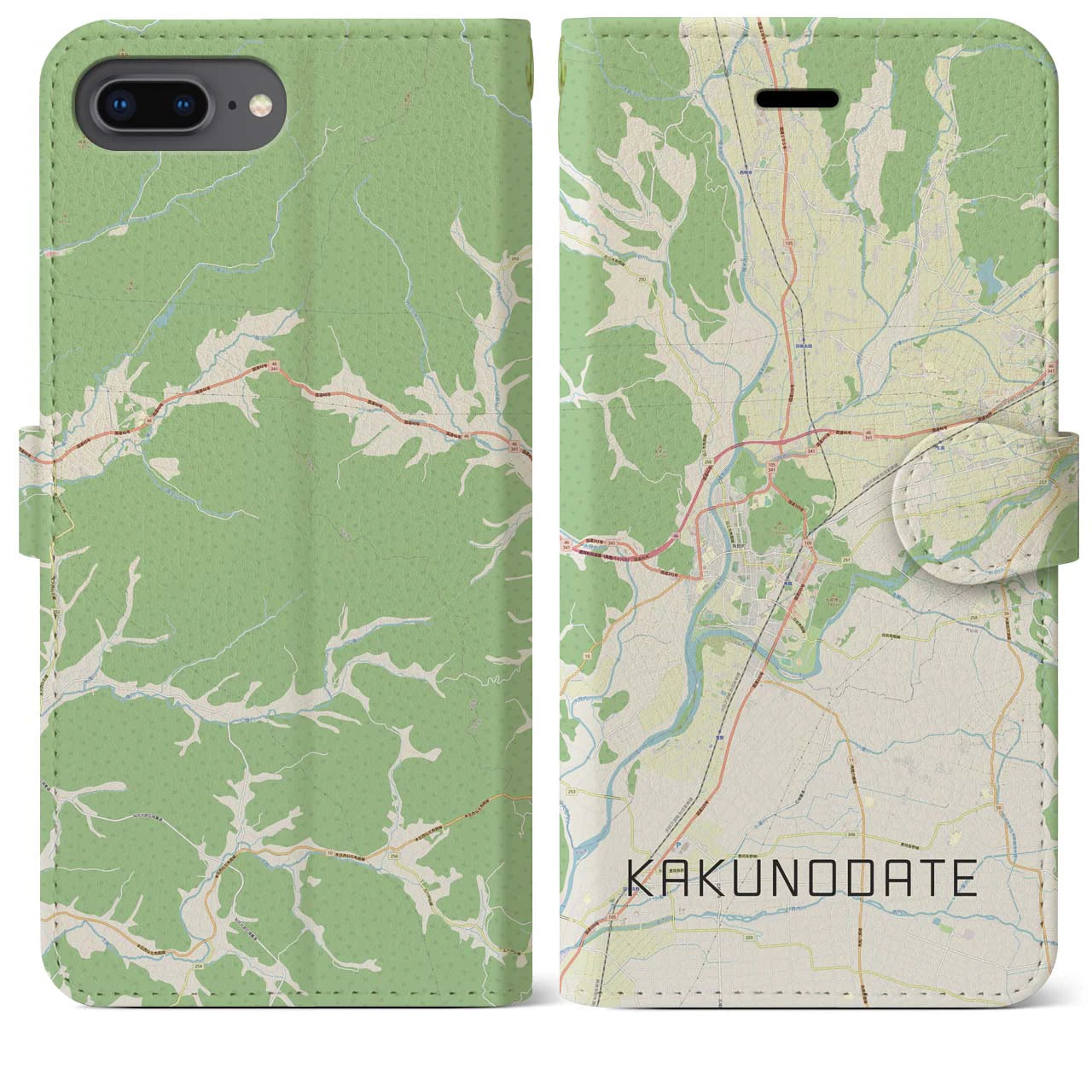 【角館(秋田県)】地図柄iPhoneケース(手帳タイプ)ナチュラル・iPhone 8Plus /7Plus / 6sPlus / 6Plus 用