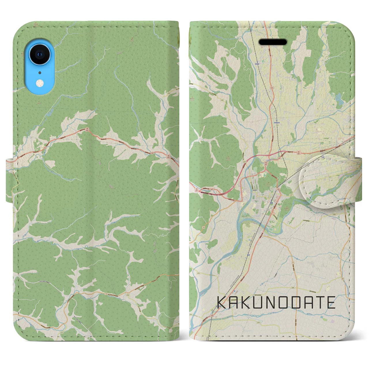 【角館(秋田県)】地図柄iPhoneケース(手帳タイプ)ナチュラル・iPhone XR 用