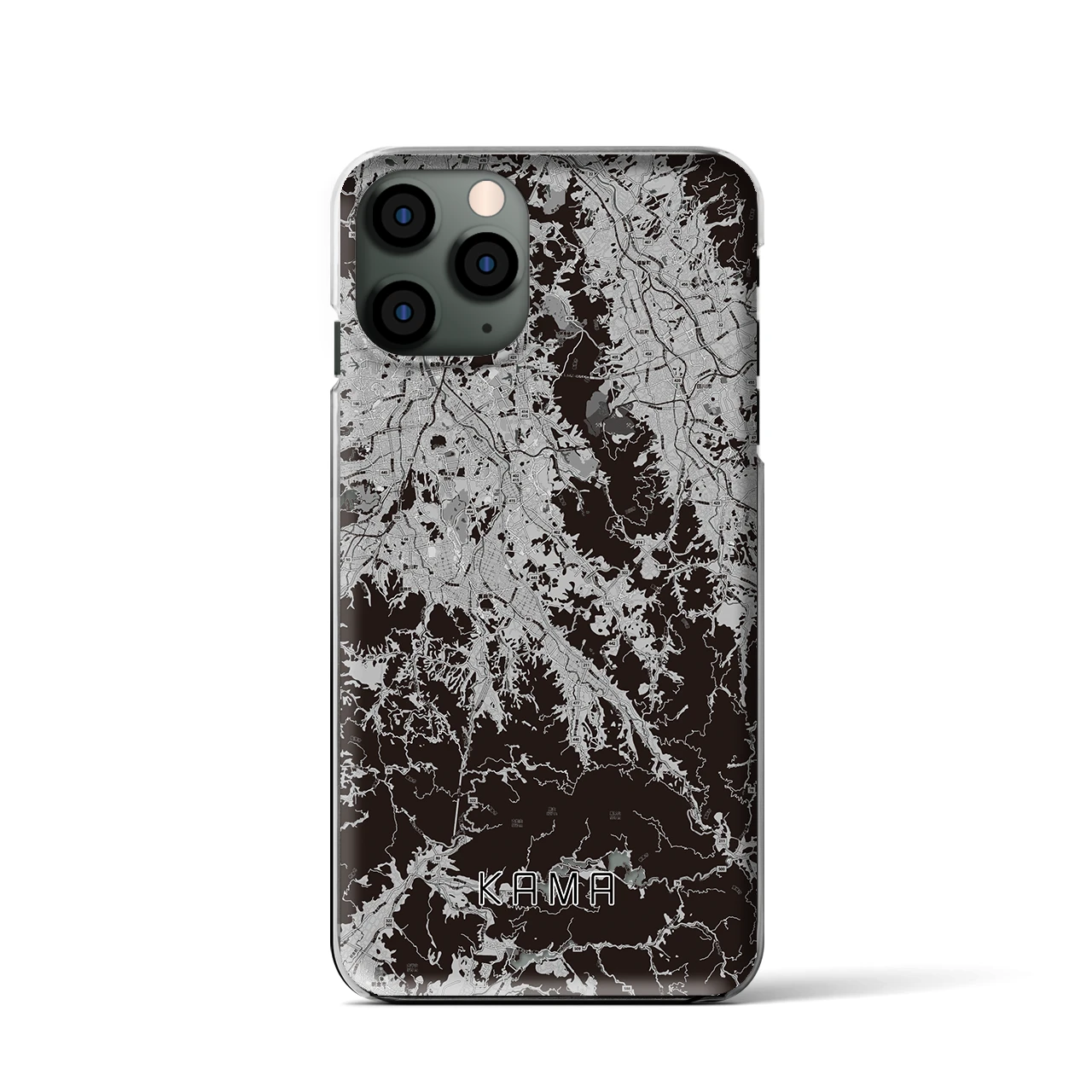 【嘉麻(福岡県)】地図柄iPhoneケース(クリアタイプ)モノトーン・iPhone 11 Pro 用