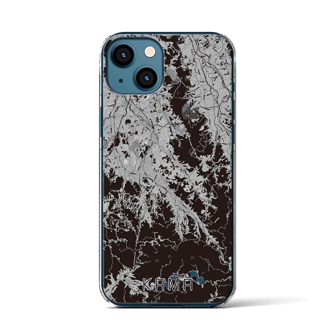 【嘉麻(福岡県)】地図柄iPhoneケース(クリアタイプ)モノトーン・iPhone 13 用