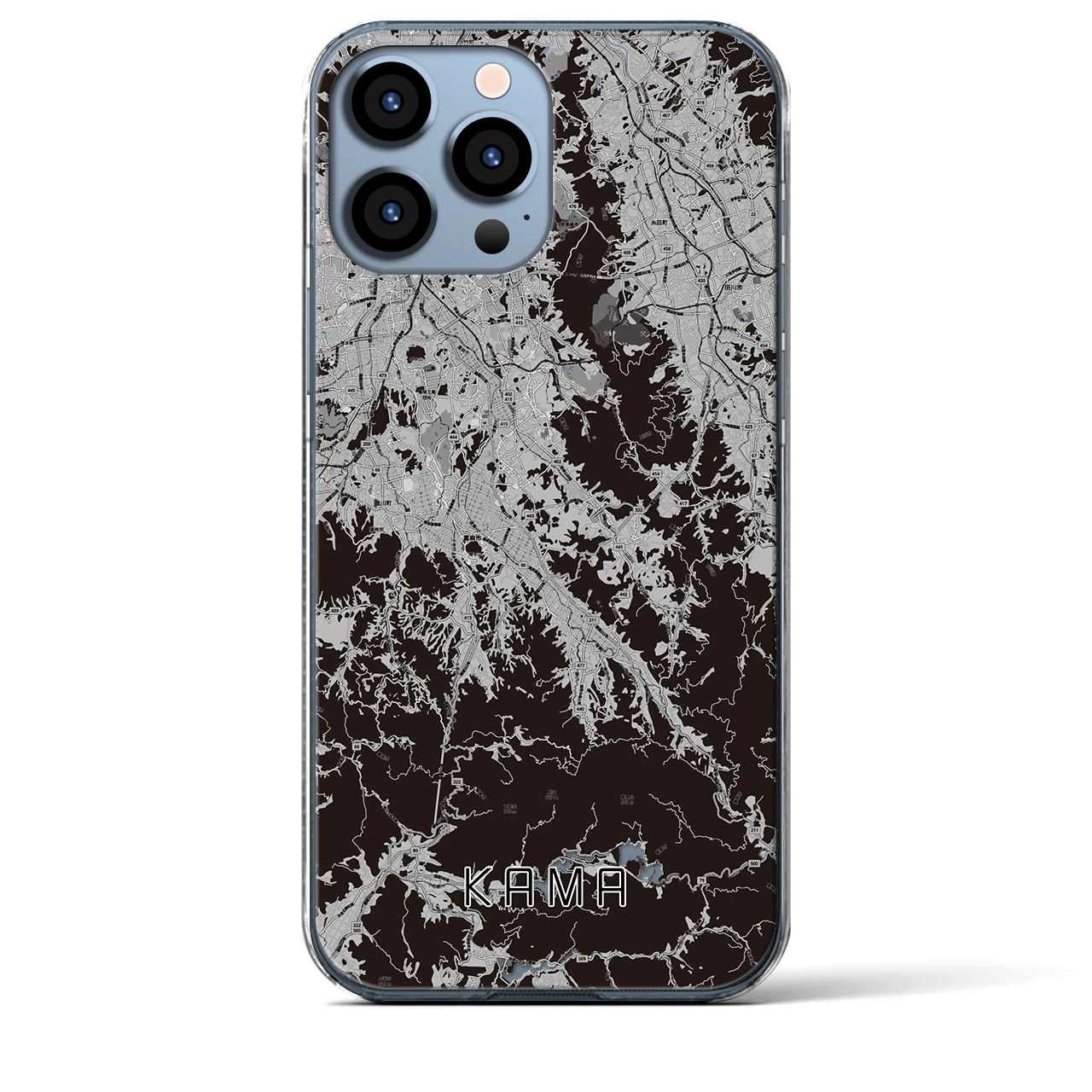 【嘉麻(福岡県)】地図柄iPhoneケース(クリアタイプ)モノトーン・iPhone 13 Pro Max 用