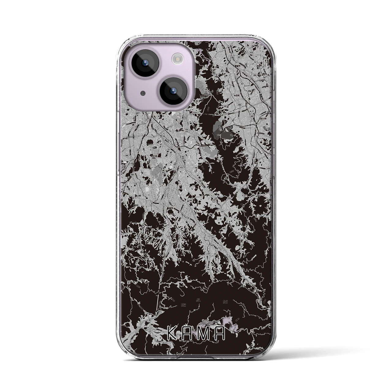 【嘉麻(福岡県)】地図柄iPhoneケース(クリアタイプ)モノトーン・iPhone 14 用
