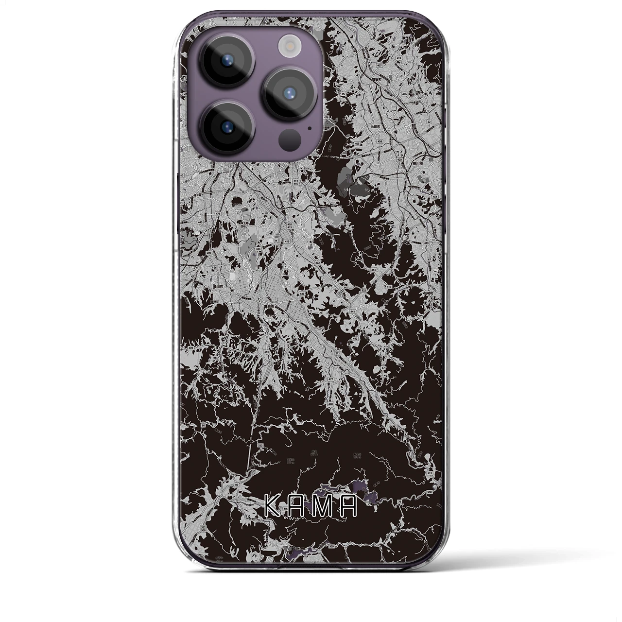【嘉麻(福岡県)】地図柄iPhoneケース(クリアタイプ)モノトーン・iPhone 14 Pro Max 用