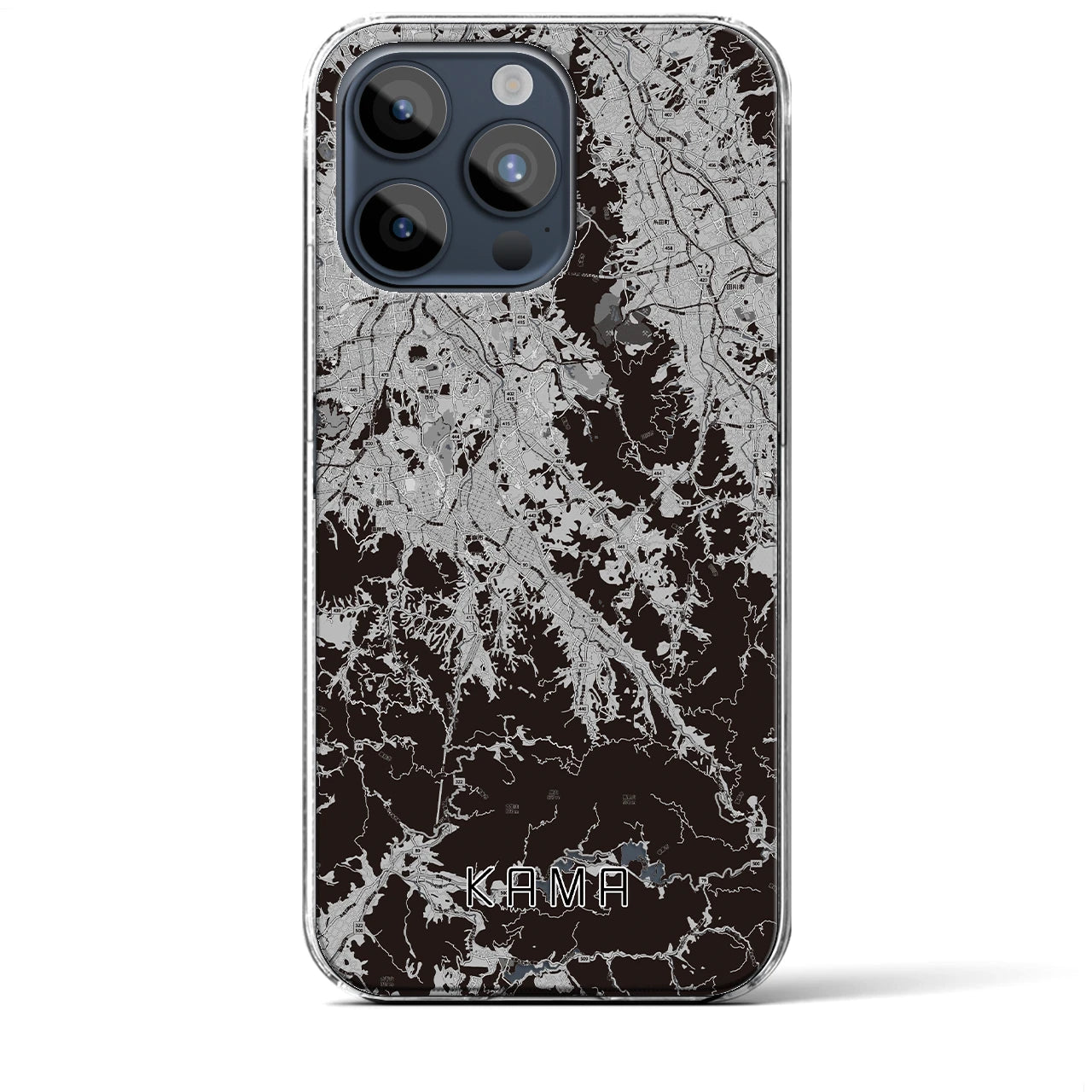 【嘉麻(福岡県)】地図柄iPhoneケース(クリアタイプ)モノトーン・iPhone 15 Pro Max 用