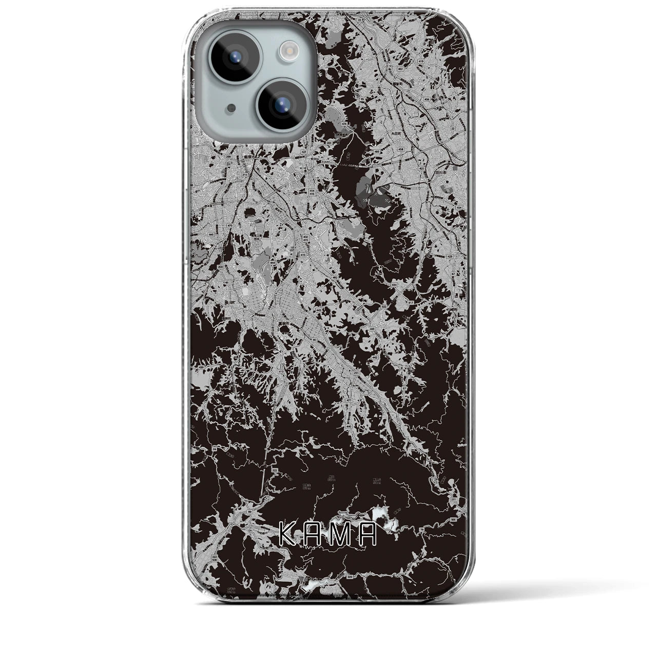 【嘉麻(福岡県)】地図柄iPhoneケース(クリアタイプ)モノトーン・iPhone 15 Plus 用
