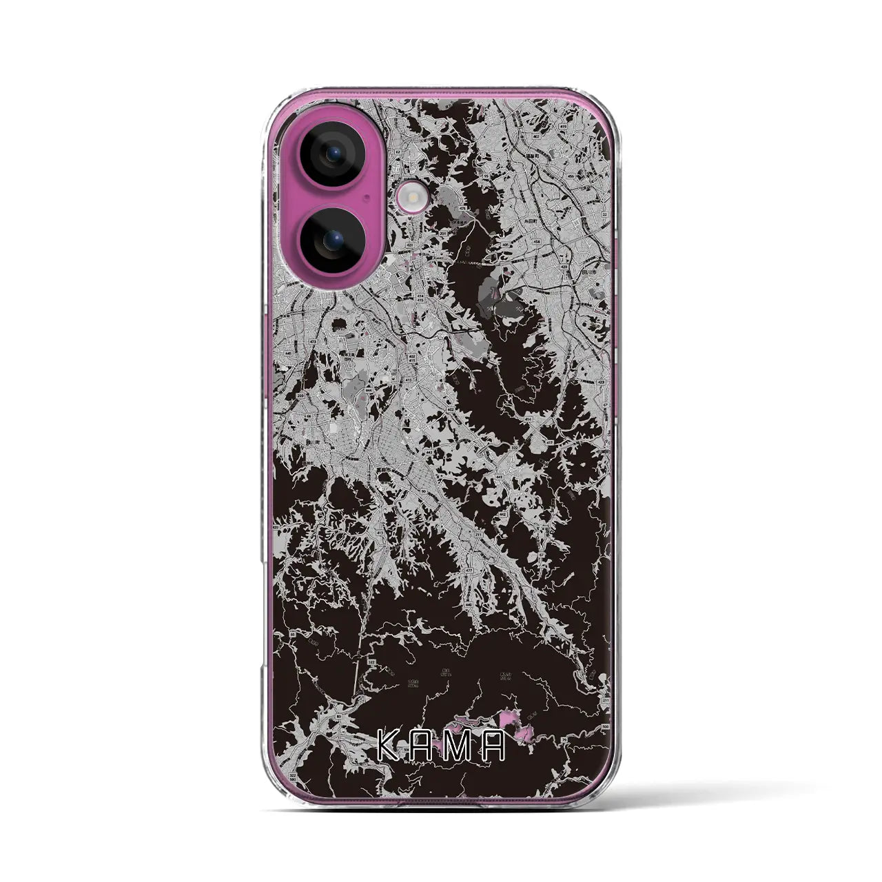【嘉麻(福岡県)】地図柄iPhoneケース(クリアタイプ)モノトーン・iPhone 16 Pro 用