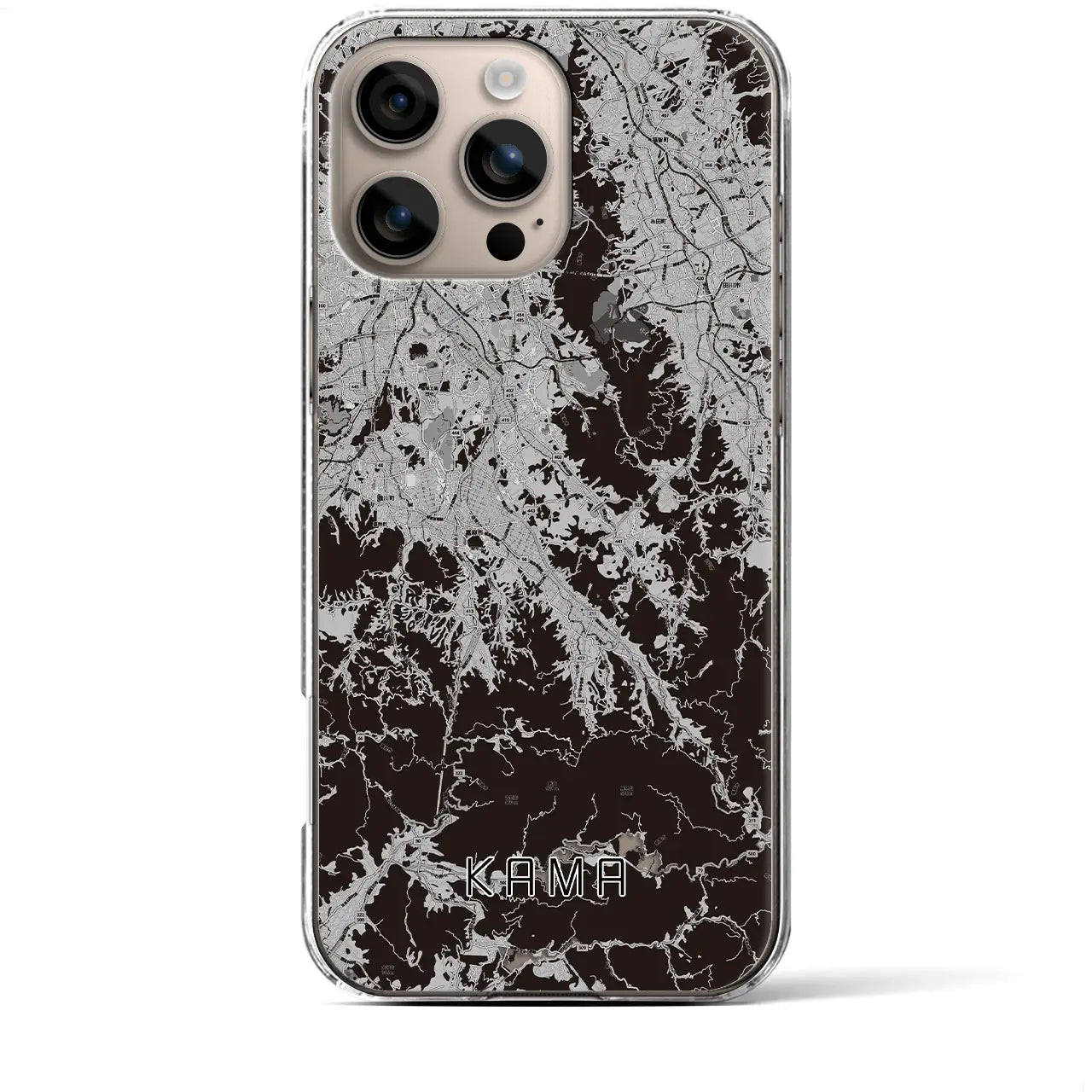 【嘉麻(福岡県)】地図柄iPhoneケース(クリアタイプ)モノトーン・iPhone 16 Plus 用