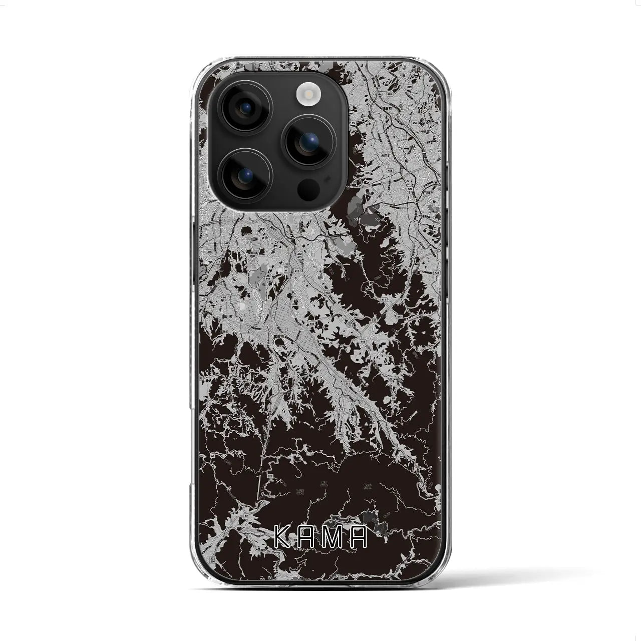 【嘉麻(福岡県)】地図柄iPhoneケース(クリアタイプ)モノトーン・iPhone 16 用