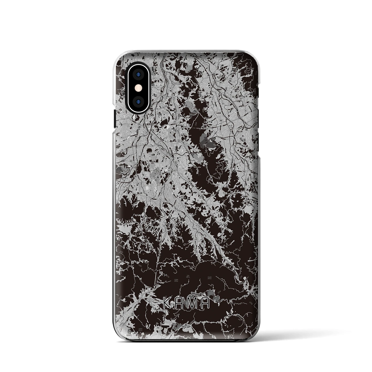 【嘉麻(福岡県)】地図柄iPhoneケース(クリアタイプ)モノトーン・iPhone XS / X 用