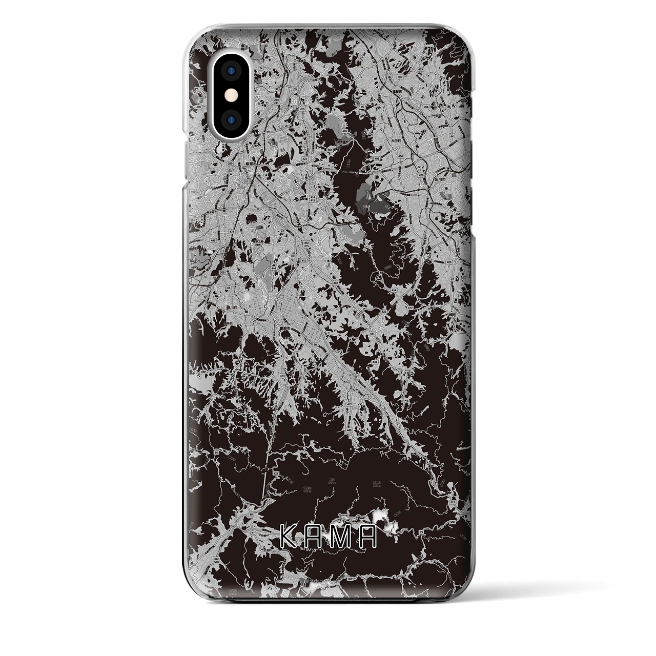 【嘉麻(福岡県)】地図柄iPhoneケース(クリアタイプ)モノトーン・iPhone XS Max 用