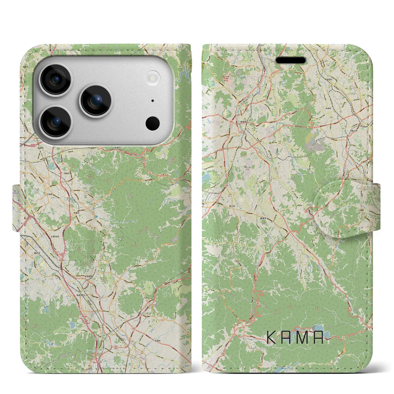 【嘉麻(福岡県)】地図柄iPhoneケース(手帳タイプ)