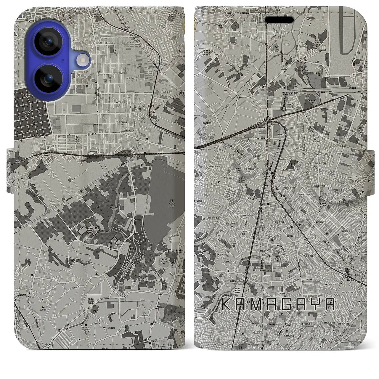 【鎌ケ谷(千葉県)】地図柄iPhoneケース(手帳タイプ)