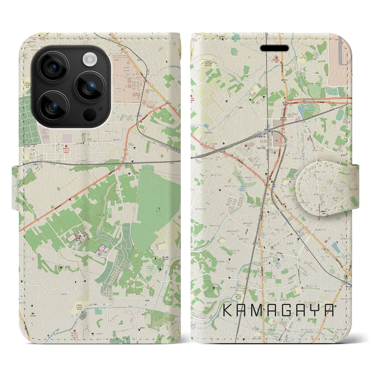 【鎌ケ谷(千葉県)】地図柄iPhoneケース(手帳タイプ)ナチュラル・iPhone 16 用