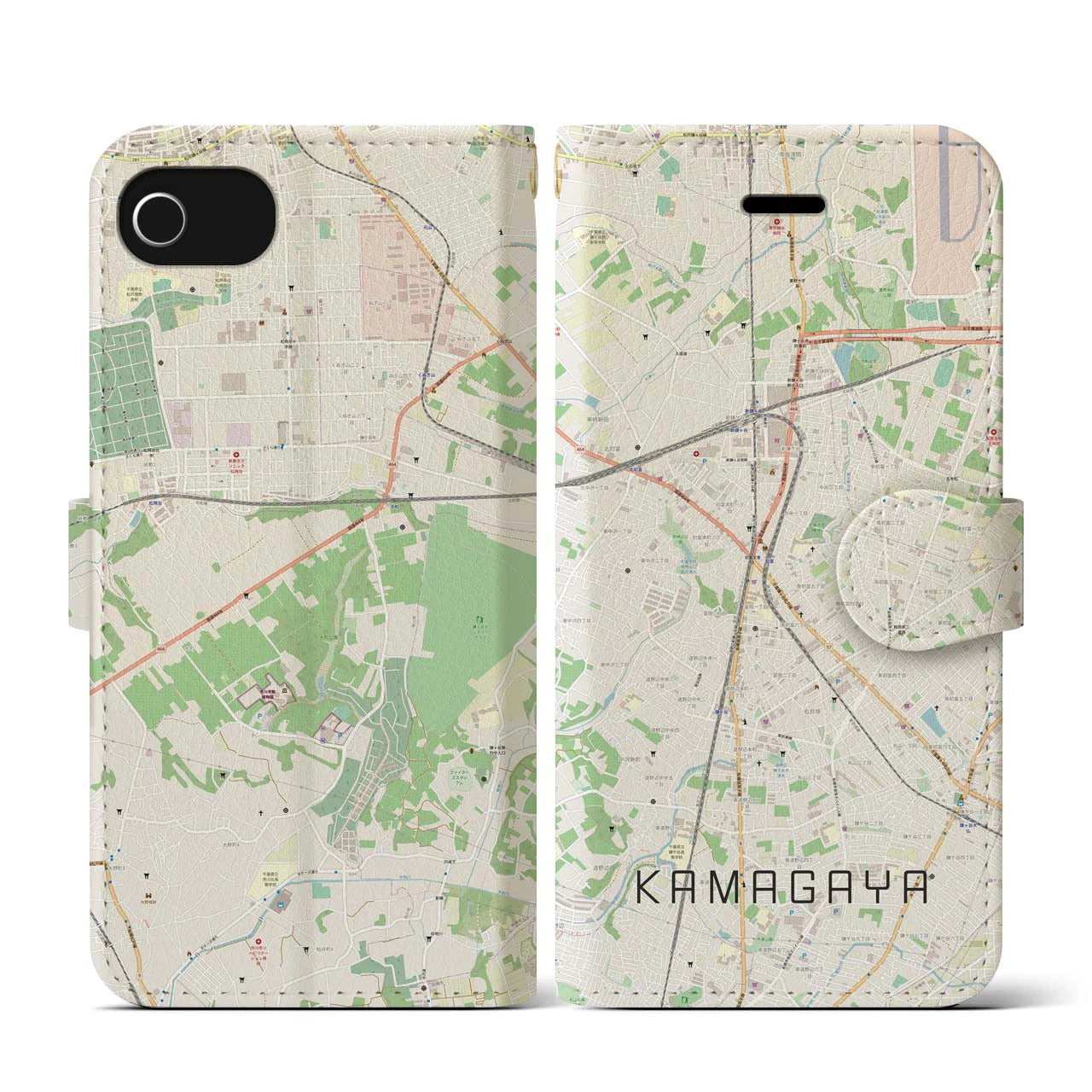 【鎌ケ谷(千葉県)】地図柄iPhoneケース(手帳タイプ)ナチュラル・iPhone SE(第3 / 第2世代) / 8 / 7 / 6s / 6 用