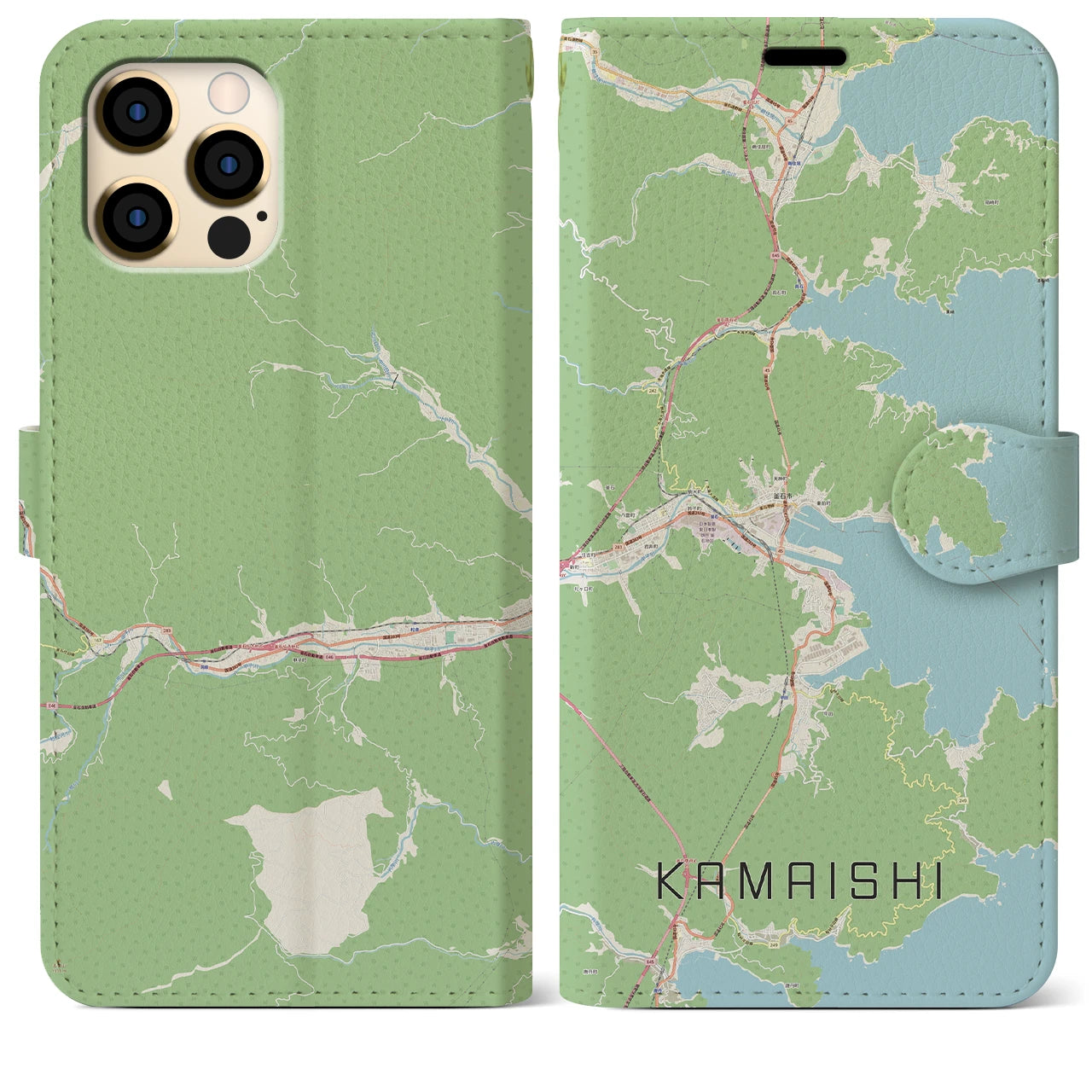 【釜石(岩手県)】地図柄iPhoneケース(手帳タイプ)ナチュラル・iPhone 12 Pro Max 用