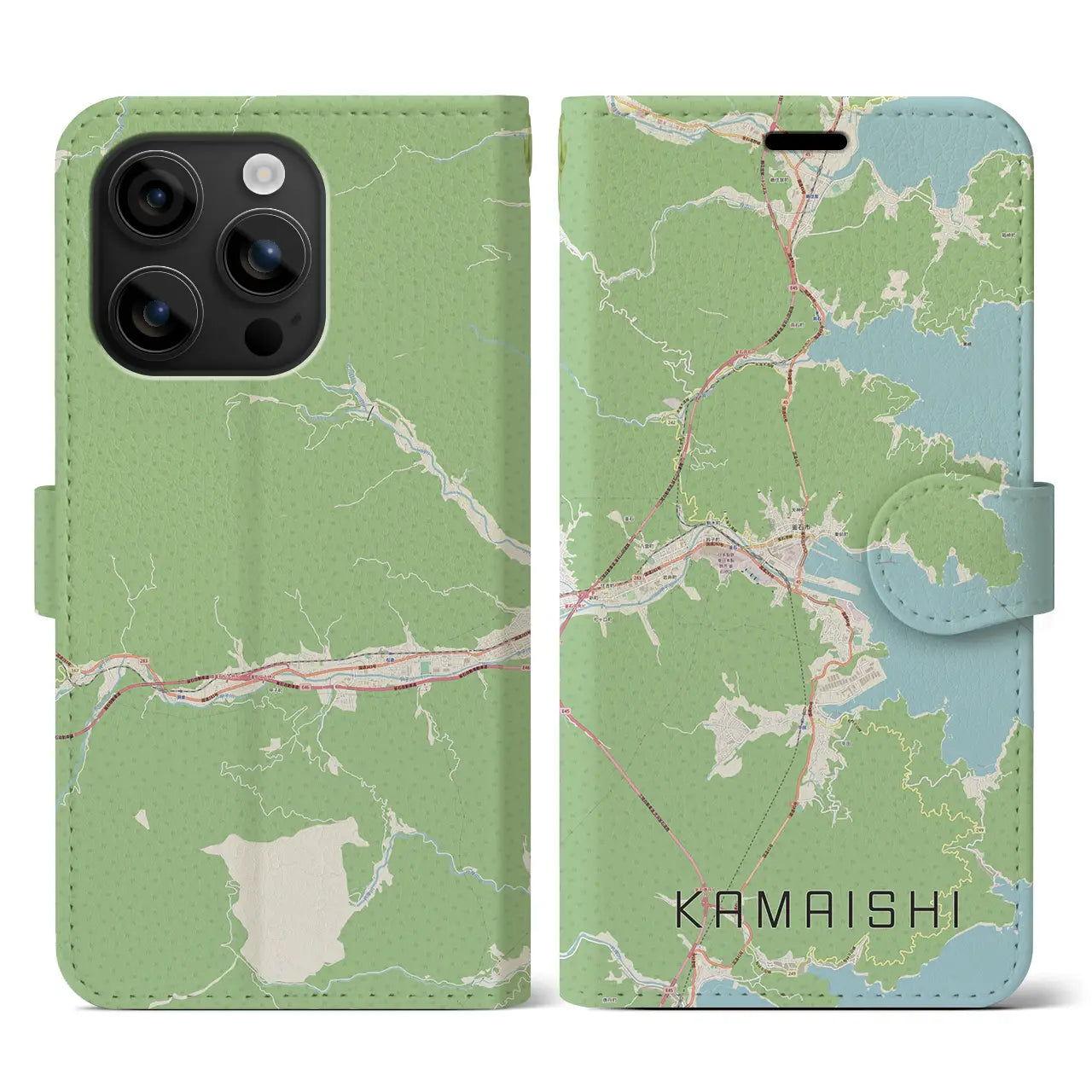 【釜石(岩手県)】地図柄iPhoneケース(手帳タイプ)ナチュラル・iPhone 16 用