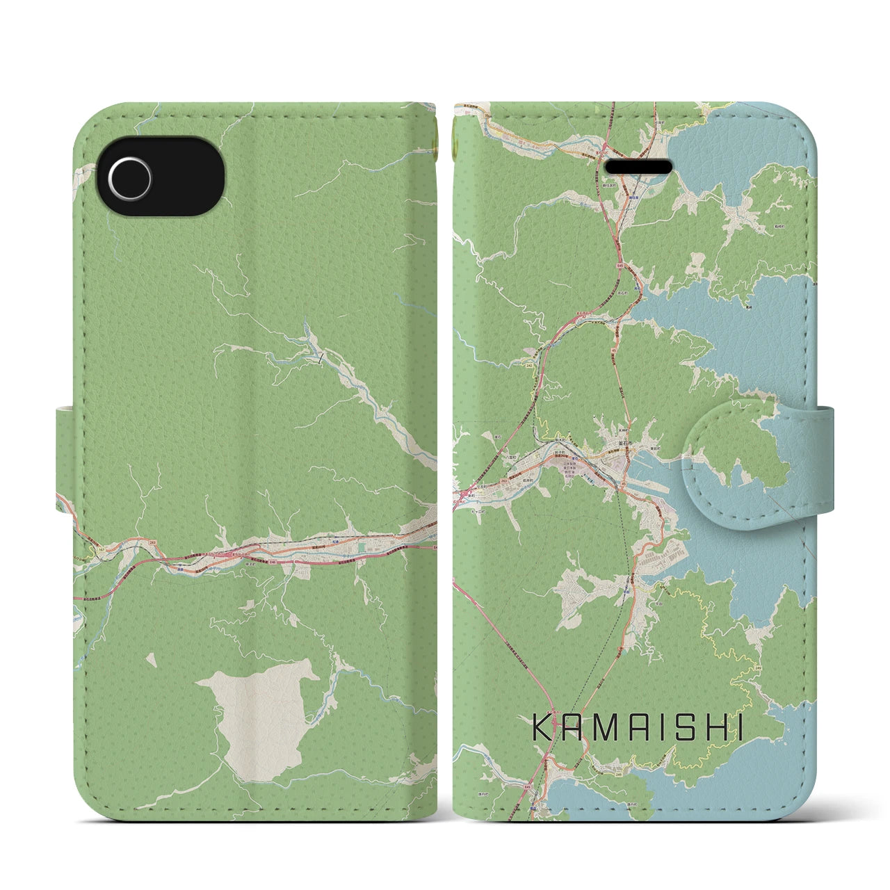 【釜石(岩手県)】地図柄iPhoneケース(手帳タイプ)ナチュラル・iPhone SE(第3 / 第2世代) / 8 / 7 / 6s / 6 用