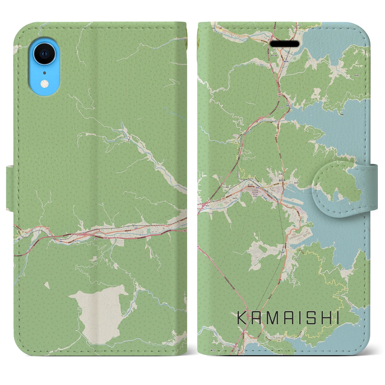 【釜石(岩手県)】地図柄iPhoneケース(手帳タイプ)ナチュラル・iPhone XR 用